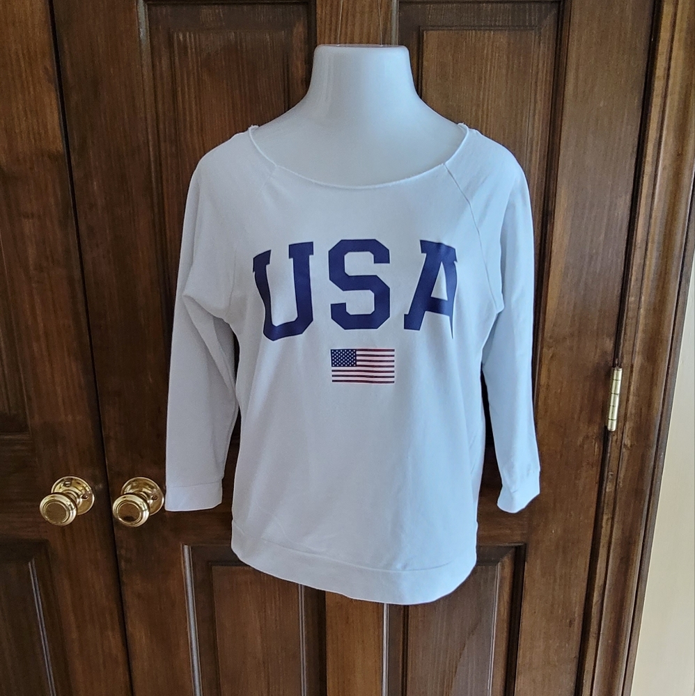 Next Level Apparel Sz M USA White Sweat Shirt P2P 19 L 17